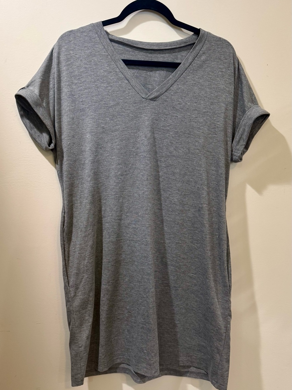 Gray V-Neck Women’s T shirt dress, knee length